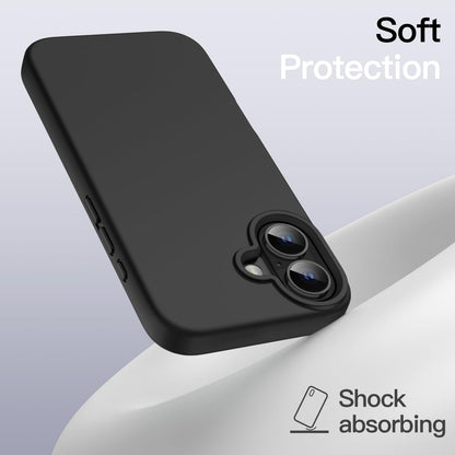 Funda Silicona para iPhone 16 6.1 Pulgadas, Protectora de Cuerpo Completo con Tacto Suave y Sedoso, Carcasa Anti-Arañazos con Forro de Microfibra (Negro)