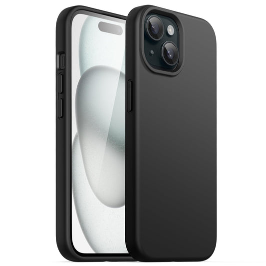 Funda Silicona para iPhone 15 6.1 Pulgadas, Protectora de Cuerpo Completo con Tacto Suave y Sedoso, Antigolpes Carcasa (Negro)