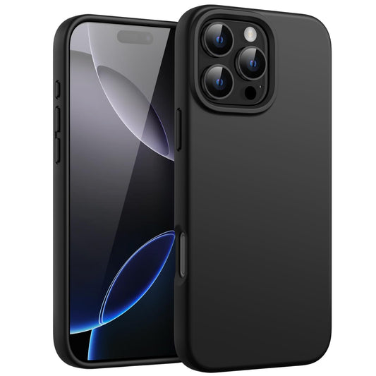 Funda Silicona Líquido para iPhone 16 Pro MAX 6.9 Pulgadas, Protectora de Cuerpo Completo con Tacto Suave y Sedoso, Carcasa Anti-Arañazos con Forro de Microfibra (Negro)