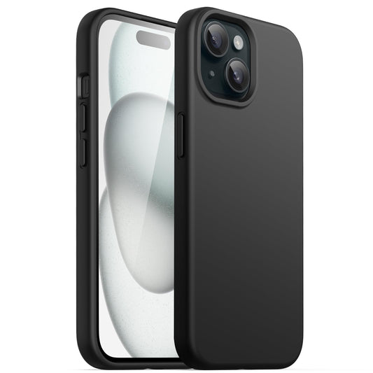 Funda Silicona para iPhone 15 Plus 6.7 Pulgadas, Protectora de Cuerpo Completo con Tacto Suave y Sedoso, Antigolpes Carcasa (Negro)