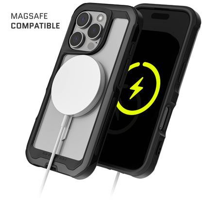 Ghostek . Funda Atomic para iPhone 16 Pro MAX Aluminio Negra Transp MagSafe