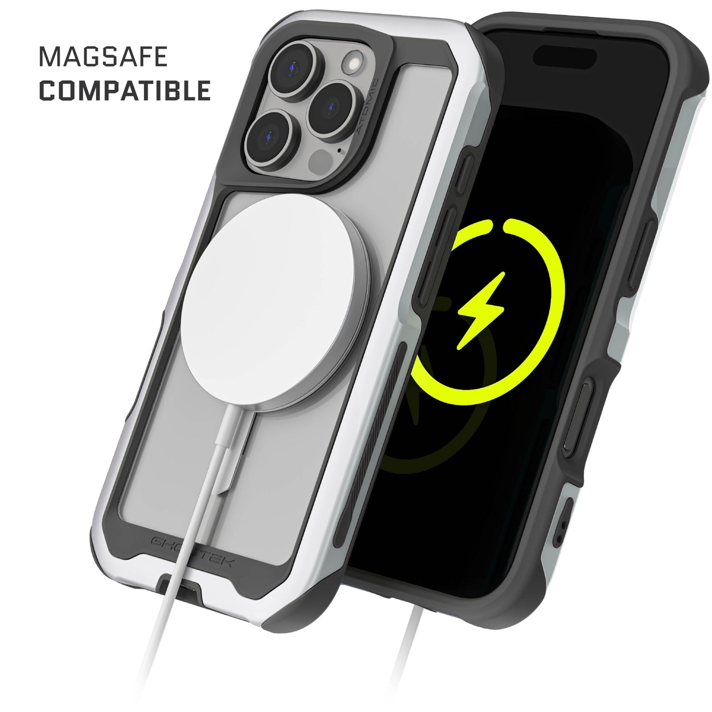 Ghostek . Funda Atomic para iPhone 16 Pro MAX Aluminio Negra Transp MagSafe