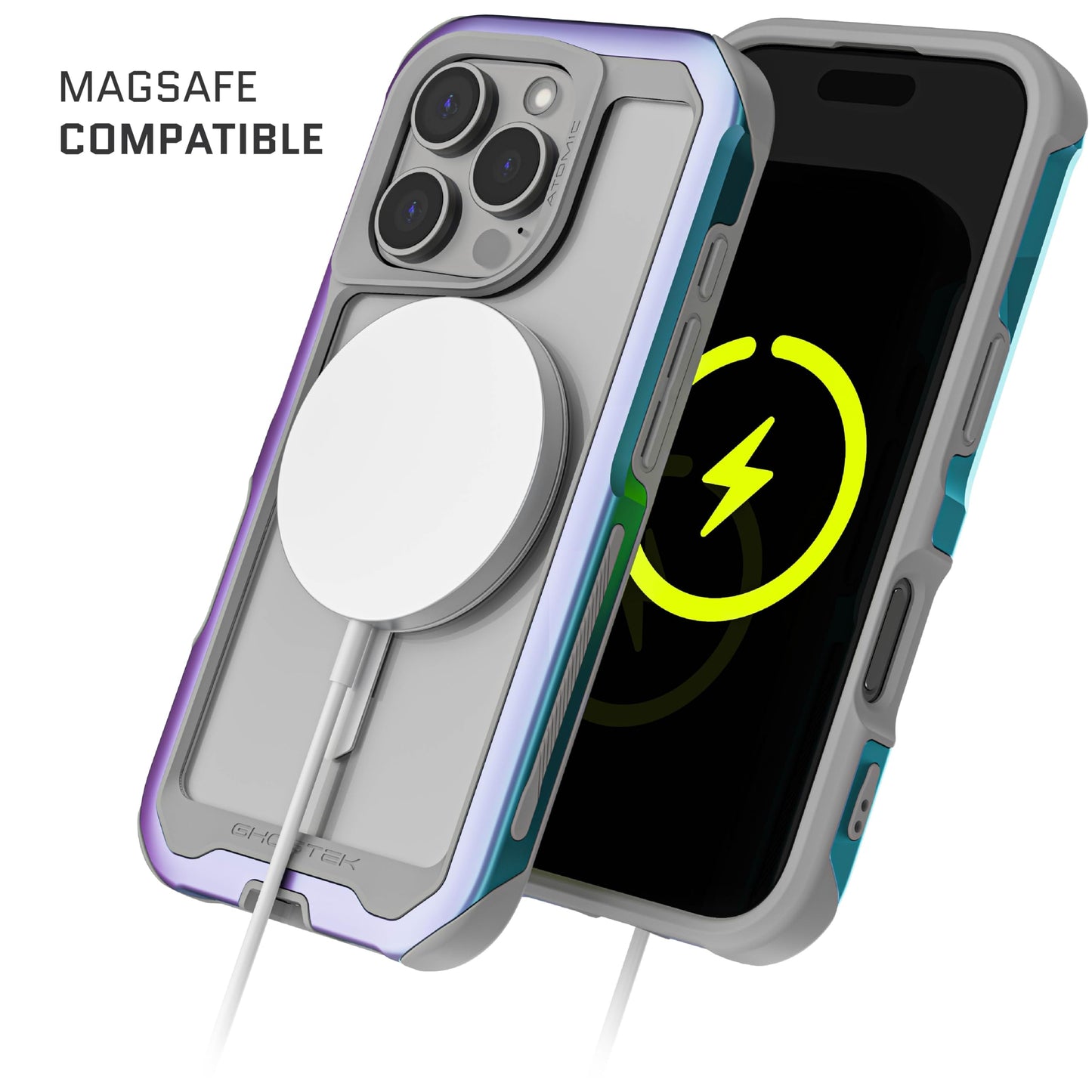 Ghostek . Funda Atomic para iPhone 16 Pro MAX Aluminio Negra Transp MagSafe