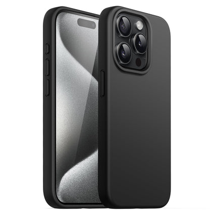 Funda Silicona para iPhone 15 Pro 6.1 Pulgadas, Protectora de Cuerpo Completo con Tacto Suave y Sedoso, Antigolpes Carcasa (Negro)