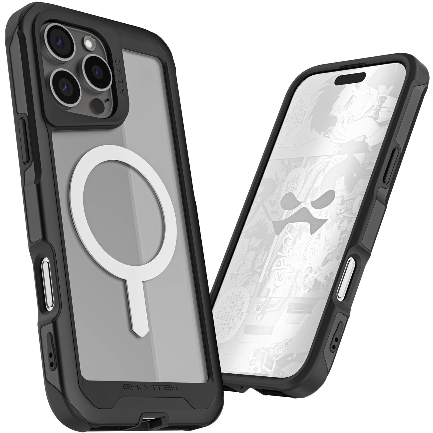 Ghostek . Funda Atomic para iPhone 16 Pro MAX Aluminio Negra Transp MagSafe