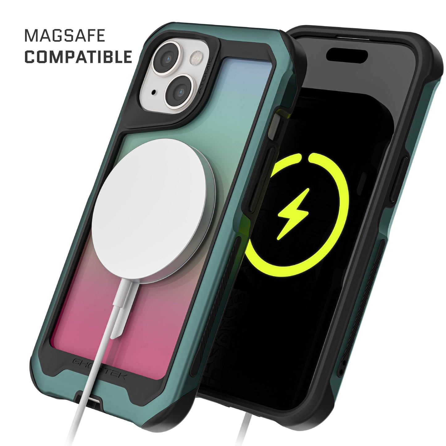 Ghostek Atomic Slim for iPhone 15 Pro MAX Case, Compatible with Magnetic MagSafe Accessories, Aluminum Iridescent Fluorescent Bumper, Heavy Duty Protection (6.7 Inch, Prismatic)