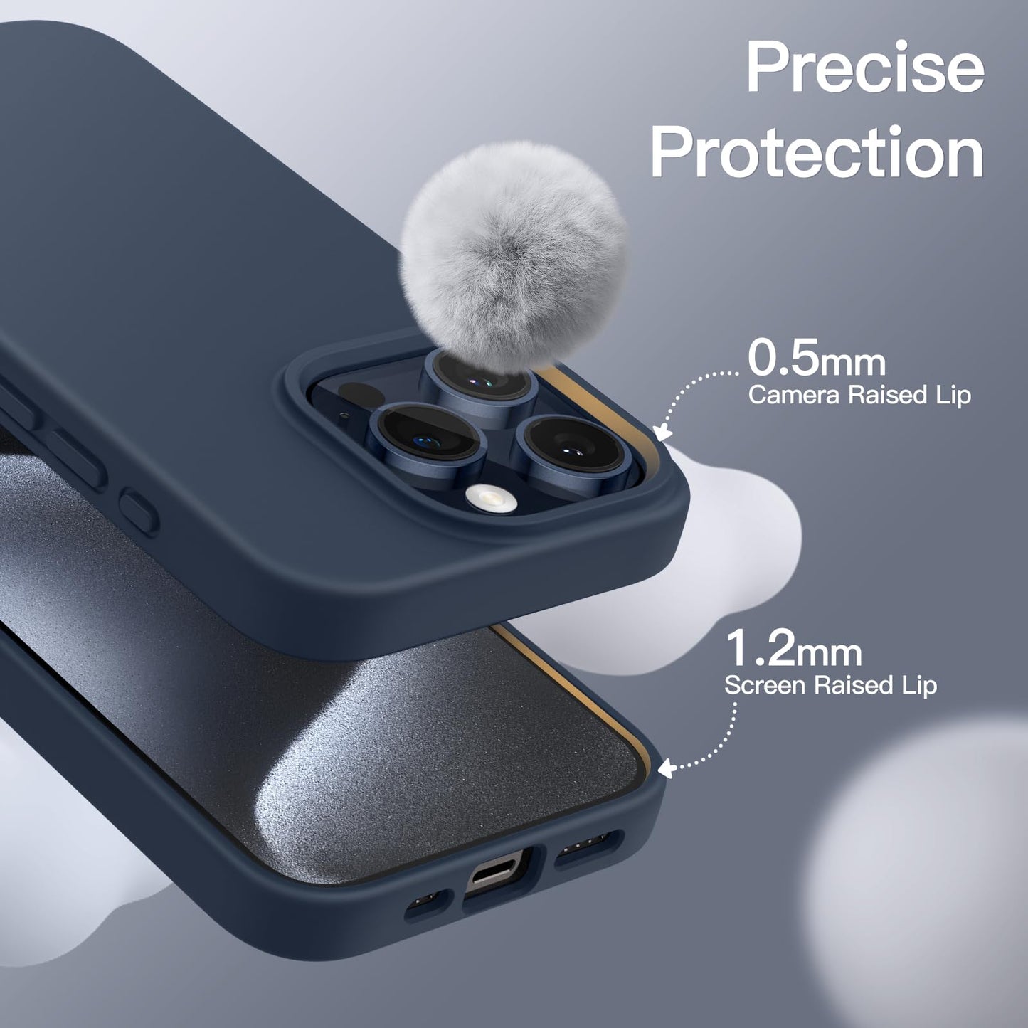 Funda Silicona para iPhone 15 Pro 6.1 Pulgadas, Protectora de Cuerpo Completo con Tacto Suave y Sedoso, Antigolpes Carcasa (Negro)