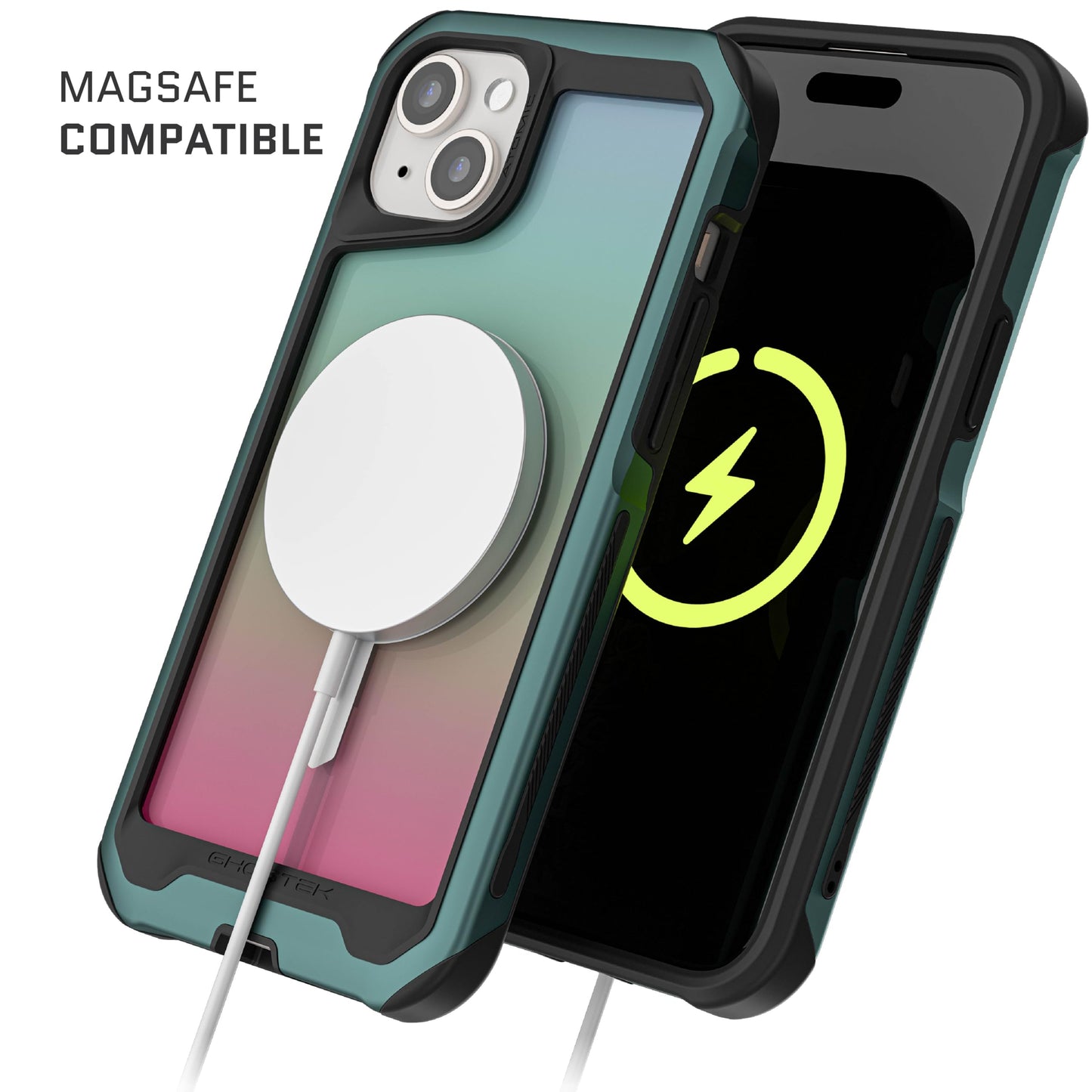 Ghostek Atomic Slim for iPhone 15 Pro MAX Case, Compatible with Magnetic MagSafe Accessories, Aluminum Iridescent Fluorescent Bumper, Heavy Duty Protection (6.7 Inch, Prismatic)