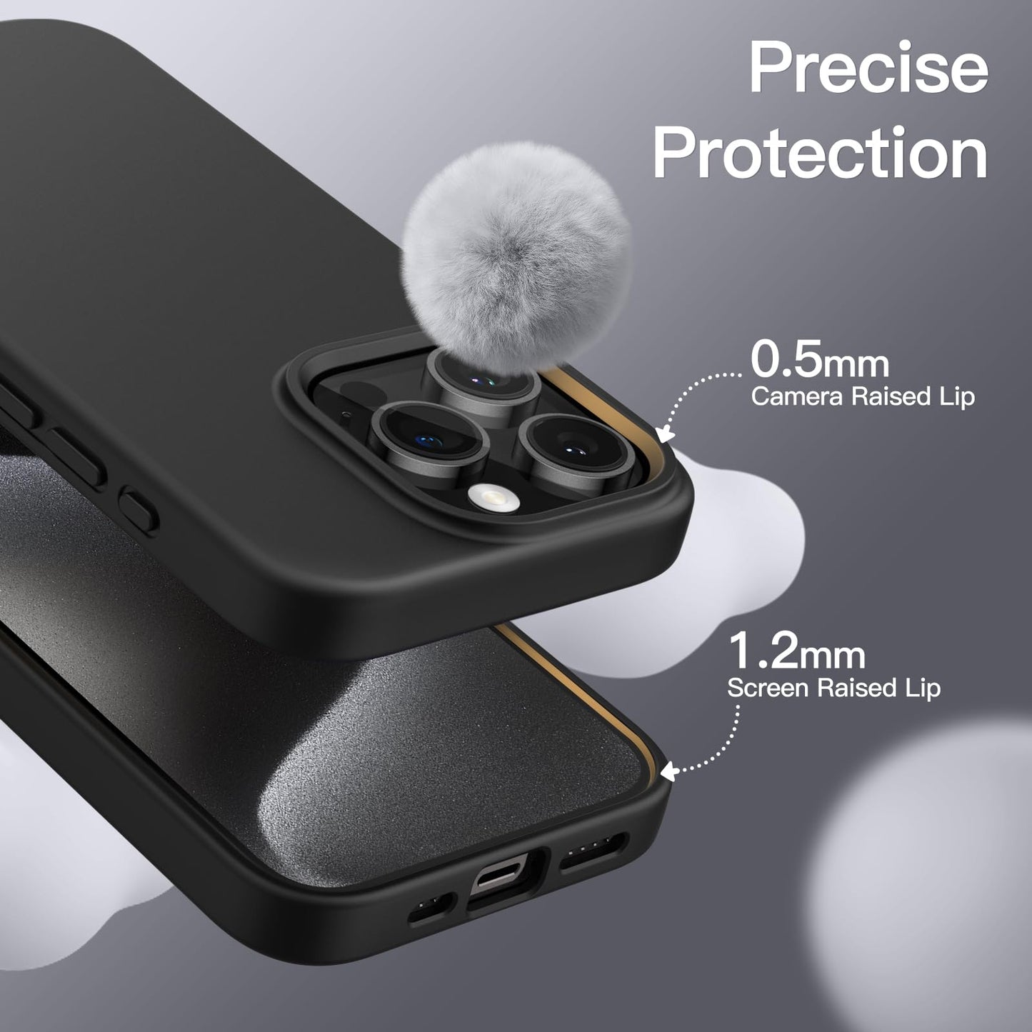 Funda Silicona para iPhone 15 Pro 6.1 Pulgadas, Protectora de Cuerpo Completo con Tacto Suave y Sedoso, Antigolpes Carcasa (Negro)