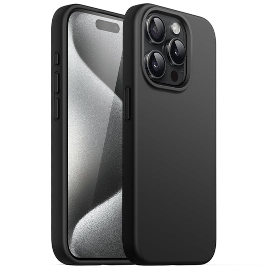 Funda Silicona para iPhone 15 Pro MAX 6.7 Pulgadas, Protectora de Cuerpo Completo con Tacto Suave y Sedoso, Antigolpes Carcasa (Negro)