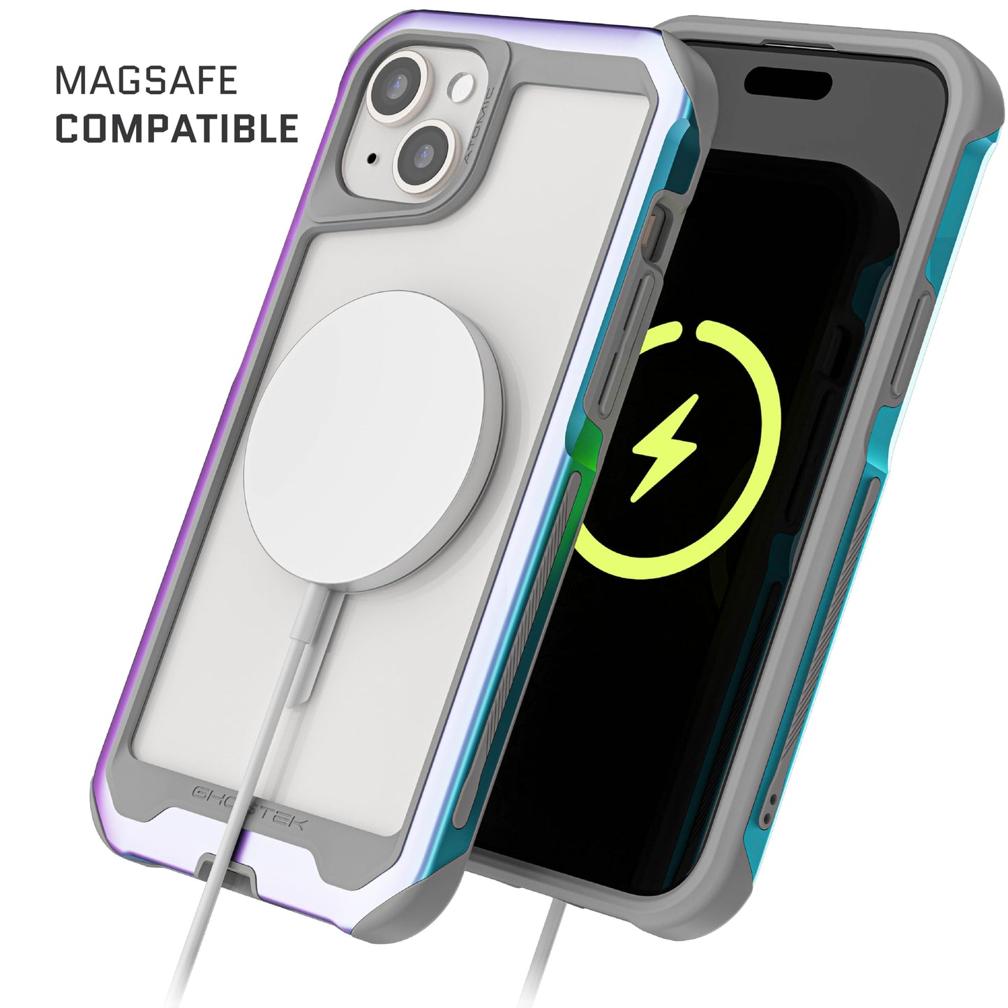 Ghostek Atomic Slim for iPhone 15 Pro MAX Case, Compatible with Magnetic MagSafe Accessories, Aluminum Iridescent Fluorescent Bumper, Heavy Duty Protection (6.7 Inch, Prismatic)