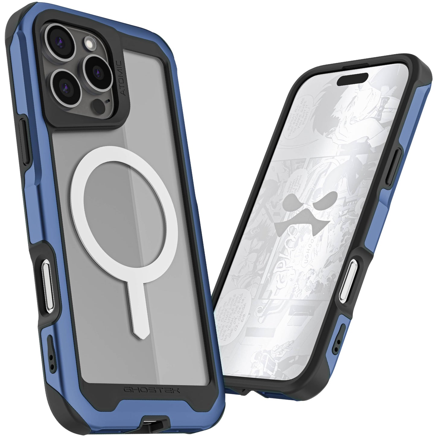 Ghostek . Funda Atomic para iPhone 16 Pro MAX Aluminio Negra Transp MagSafe