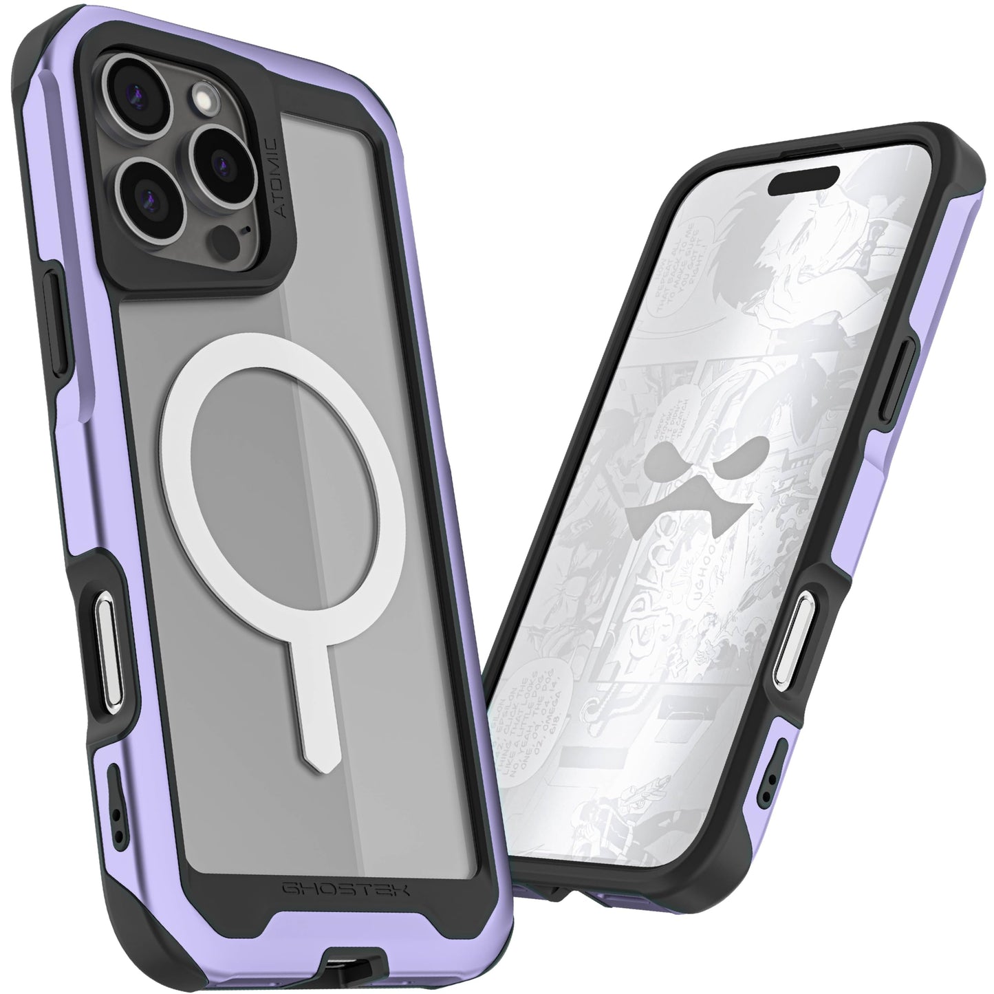 Ghostek . Funda Atomic para iPhone 16 Pro MAX Aluminio Negra Transp MagSafe