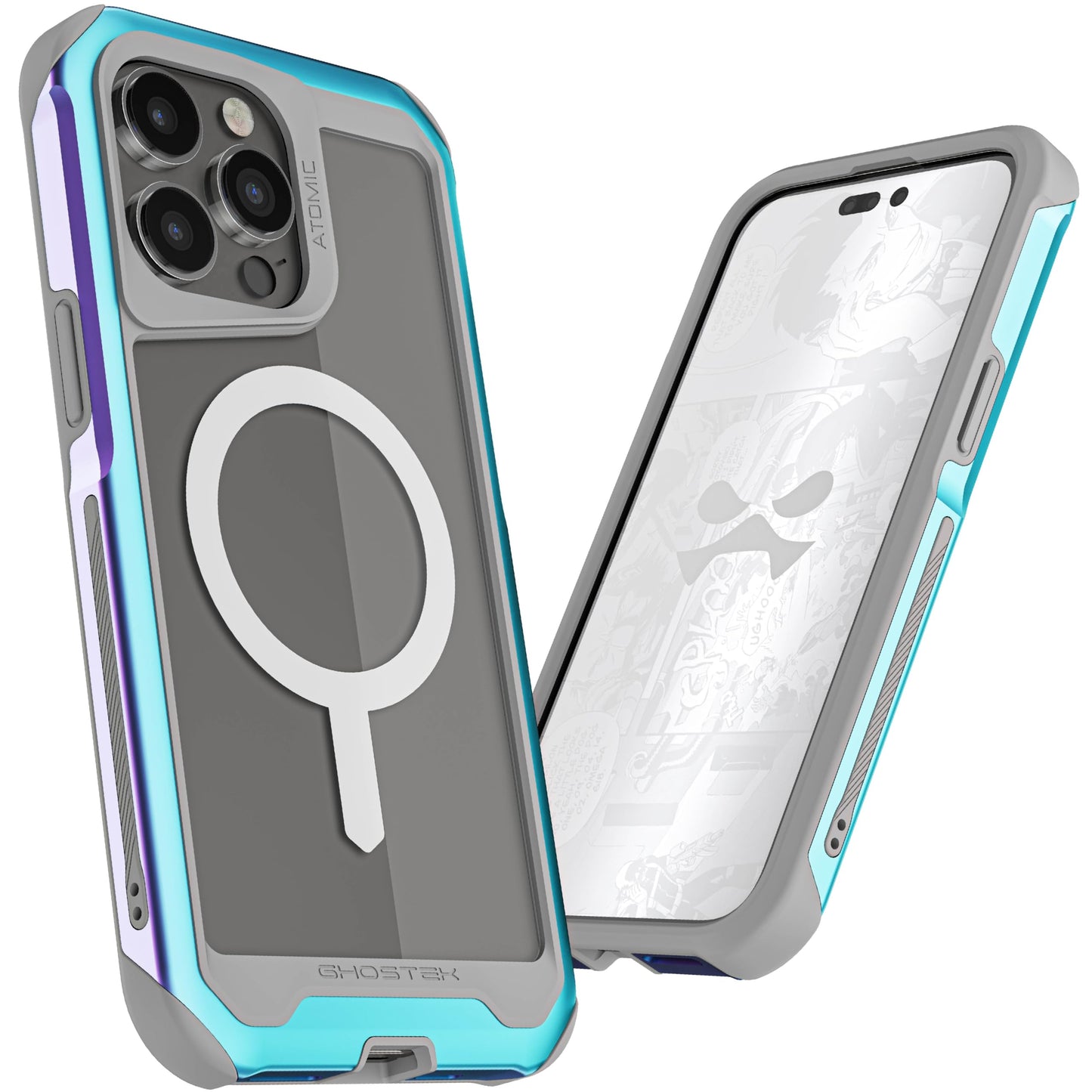 Ghostek Atomic Slim for iPhone 15 Pro MAX Case, Compatible with Magnetic MagSafe Accessories, Aluminum Iridescent Fluorescent Bumper, Heavy Duty Protection (6.7 Inch, Prismatic)