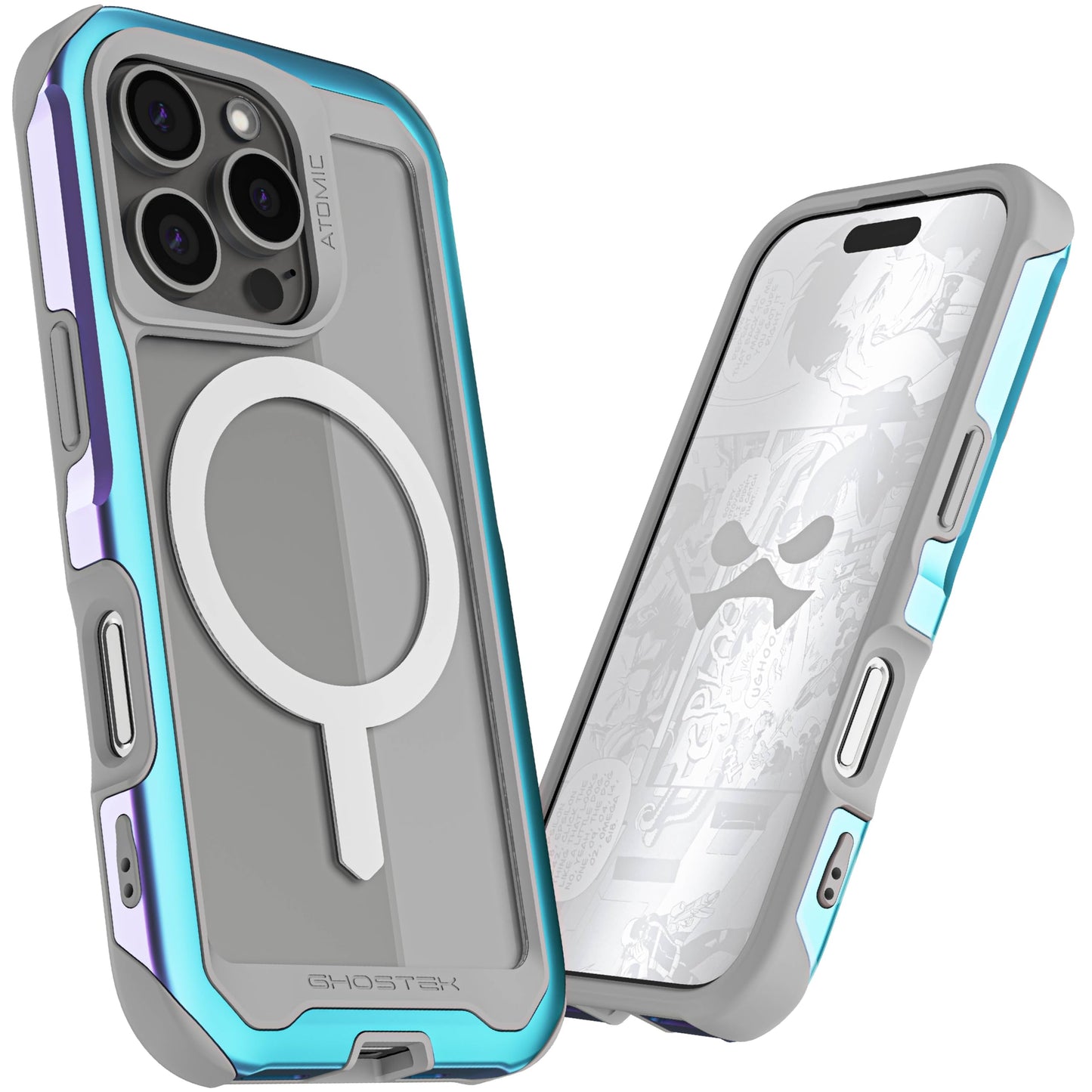 Ghostek . Funda Atomic para iPhone 16 Pro MAX Aluminio Negra Transp MagSafe