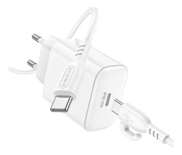 Cargador Adaptador Borofone 20w + Cable C BA81A Blanco