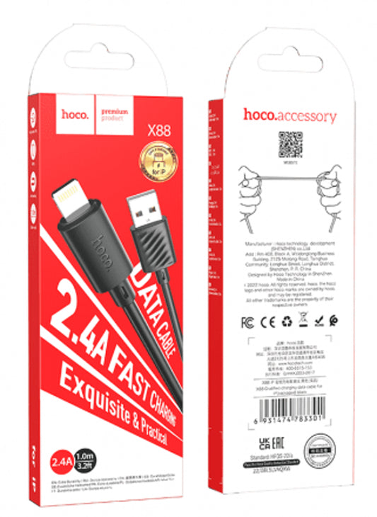 HOCO CABLE DATA X88 GRATIFIED 60W LIGHTNING NEGRO