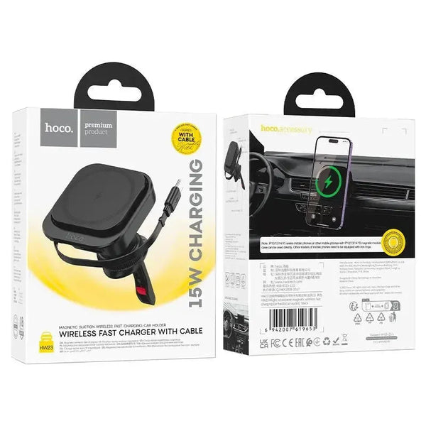 Soporte para coche Hoco HW23 con carga rápida inalámbrica MagSafe y cable USB-C integrado 