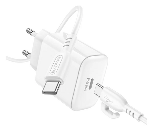 Cargador Adaptador Borofone 20w + Cable C BA81A Blanco