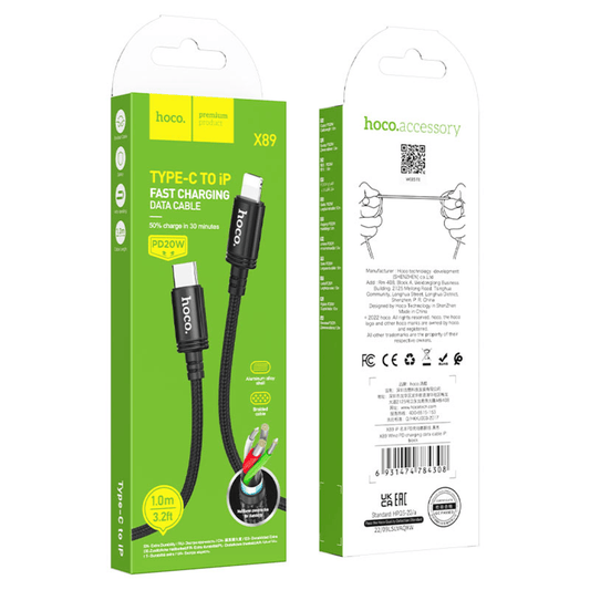 Cable usb C a iphone hoco reforzado X89 Lightning 1M