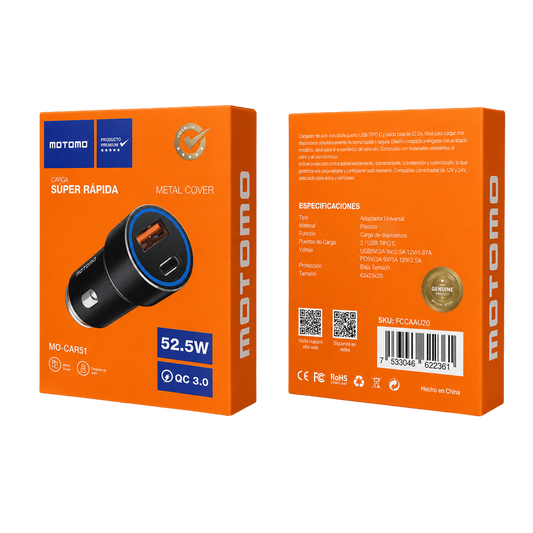 Cargador de Auto Motomo MO-CAR51  52.5W