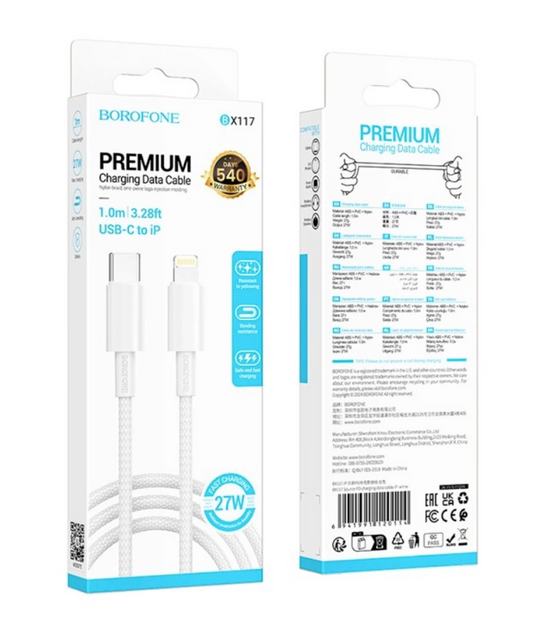 CABLE C A LIGHTNING BOROFONE BX117 1M BLANCO